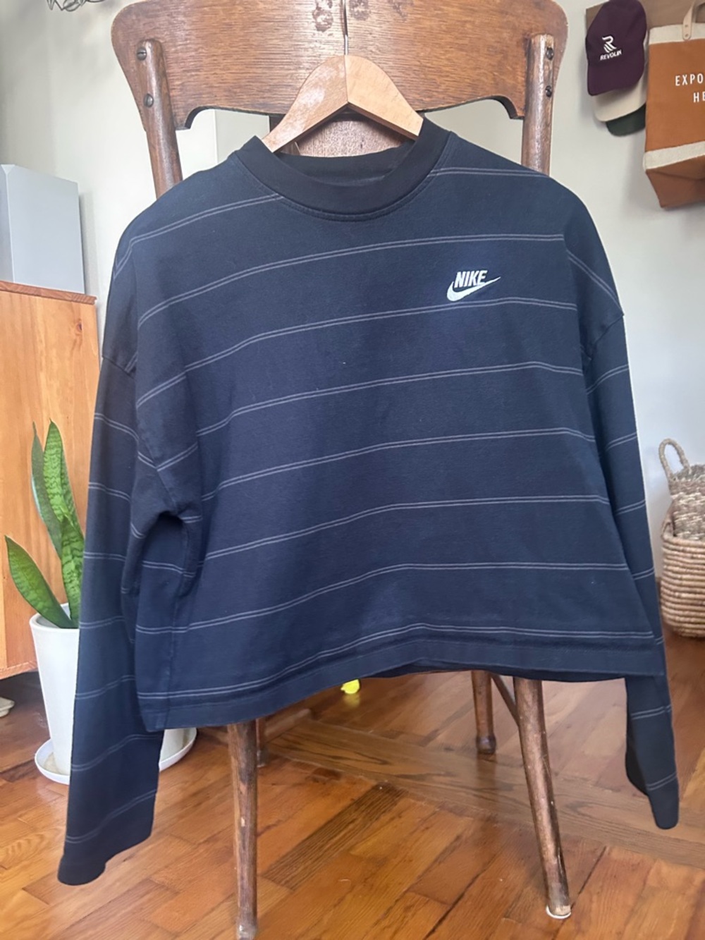 Nike Black Crewneck Sweatshirt with Thin Gray Stripes